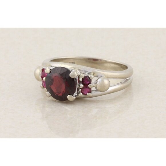 14k White Gold Natural Garnet And Lab Created Ruby Ring Size 6 1/4 - Picture 5 of 7